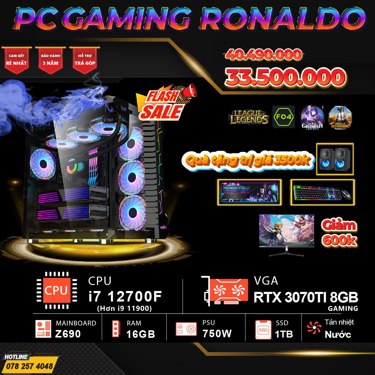  PC GAMING RONALDO I7 12700F / Ram 16GB / RTX 3070TI / SSD 1TB NVME 