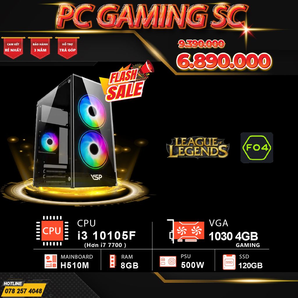 PC GAMING SC I3 10105F / Ram 8GB / GT 1030 / SSD 120GB