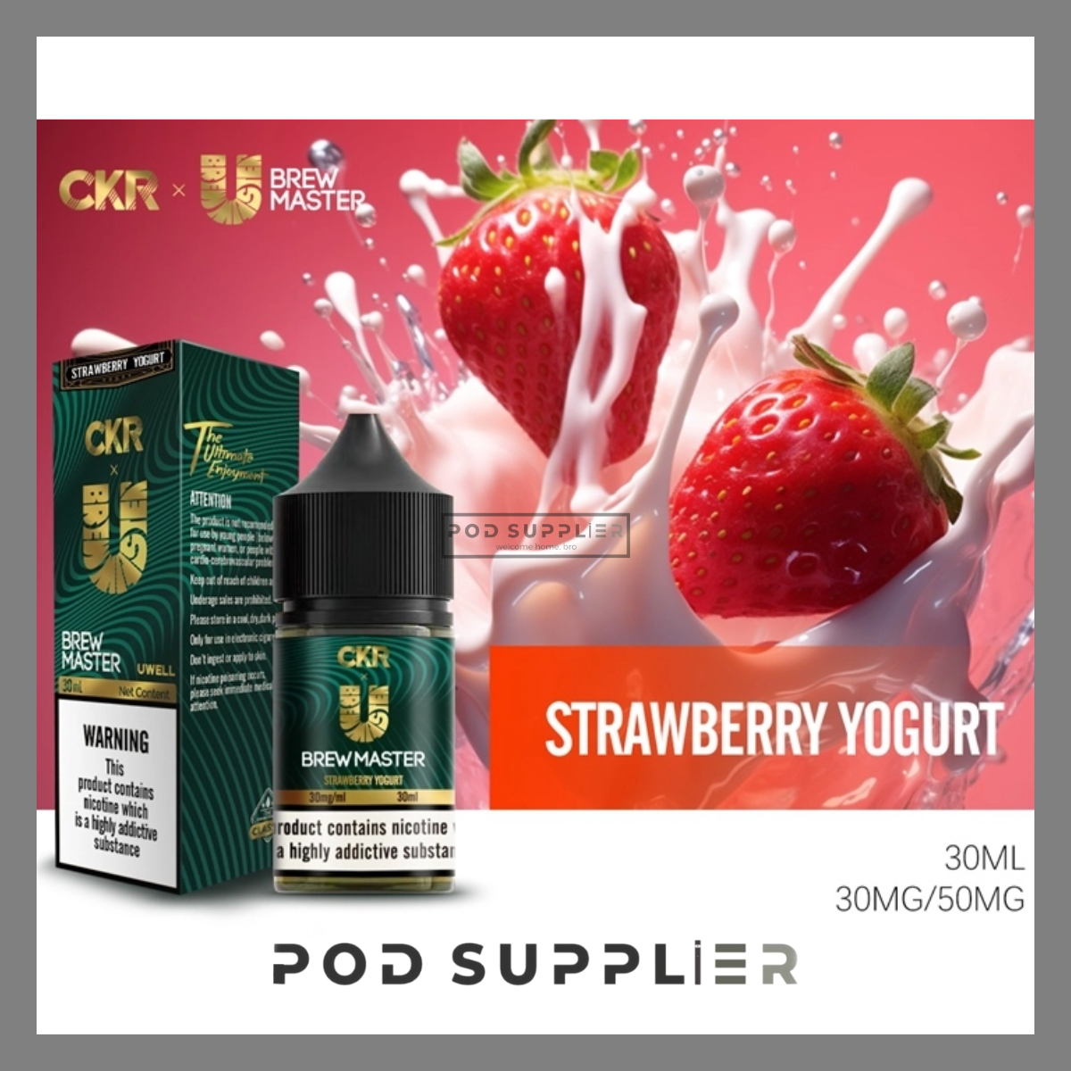  Strawberry Yogurt ( Sữa Chua Dâu Lạnh ) By Uwell Brew Master Salt Nic 30ML 