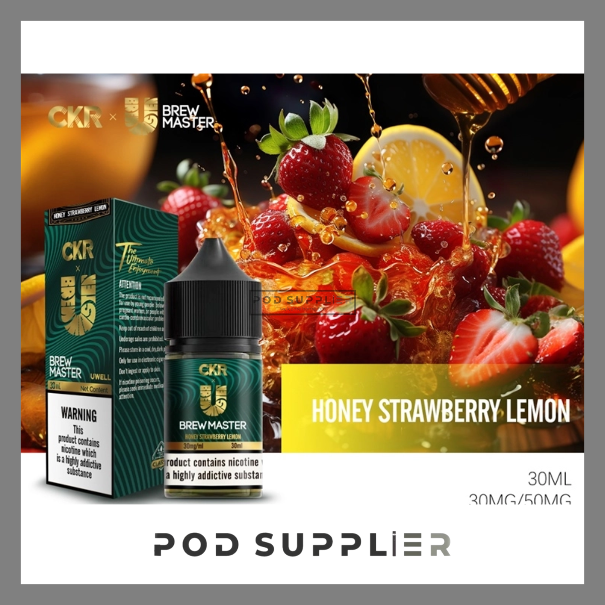  Honey Strawberry Lemon ( Chanh Dâu Mật Ong Lạnh ) By Uwell Brew Master Salt Nic 30ML 