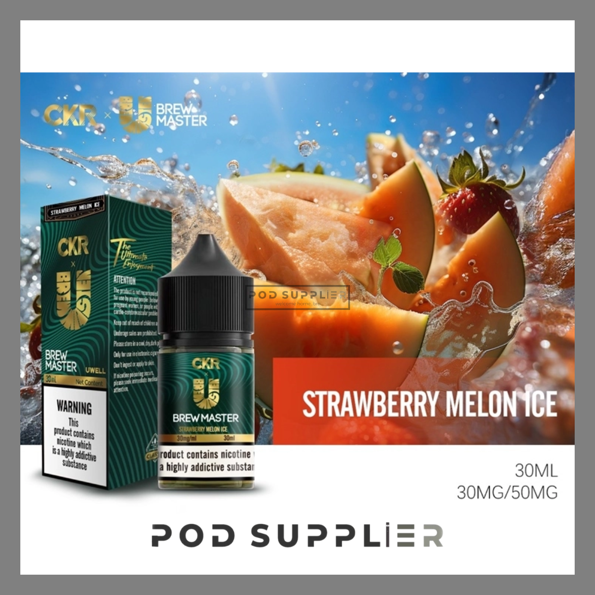  Strawberry Melon Ice ( Dâu Dưa Lưới Lạnh ) By Uwell Brew Master Salt Nic 30ML 