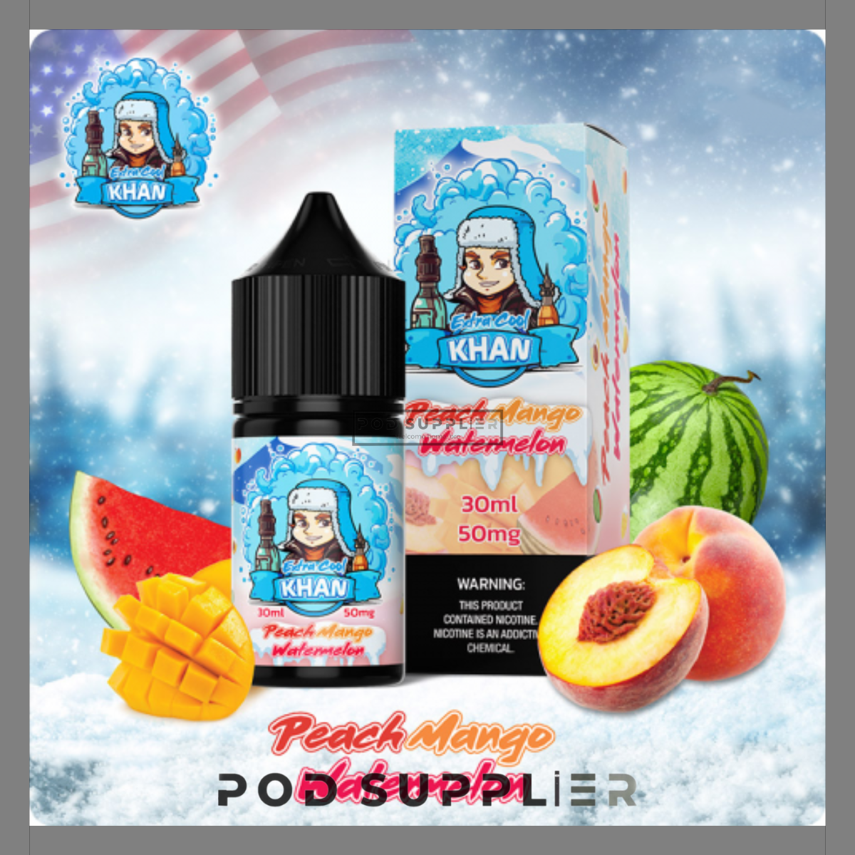  Peach Mango Watermelon ( Xoài Đào Dưa Hấu Lạnh ) By Khan Extra Cool Salt Nic 30ML 