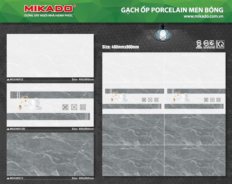 40*80 MUX48512 Gạch ốp tường Nhạt đá bóng Mikado