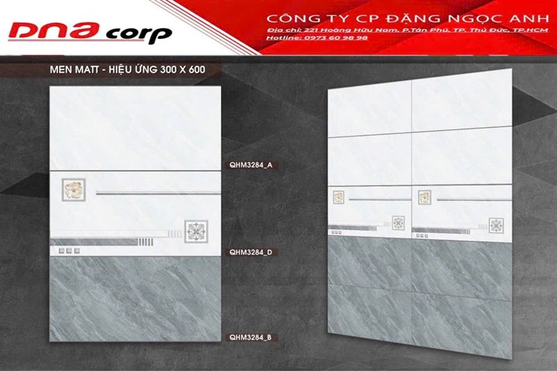 30*60 QHM3284B Gạch ốp tường men mờ Đậm (T=6V=1.08M)