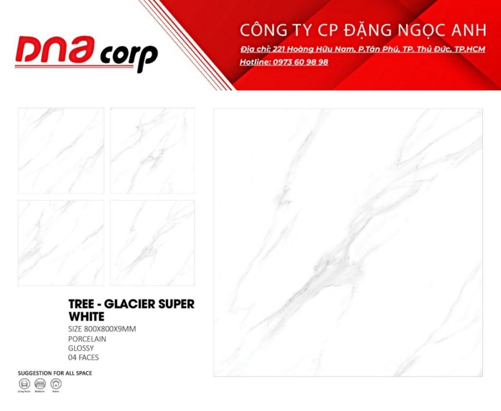  Gạch lát nền 80*80 Ấn Độ TREE - GLACIER SUPER WHITE 