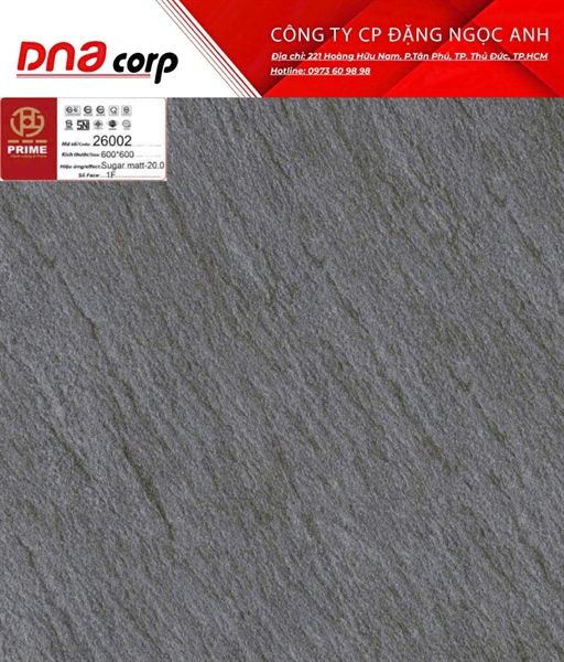 26002 Gạch lát nền đá nhám 60x60, Prime - dày 2cm (T2v/0.72m)