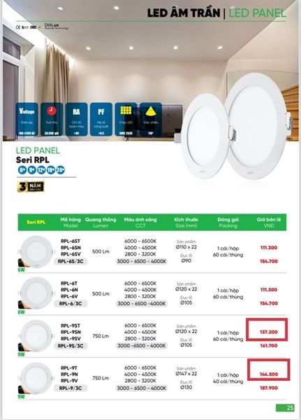 ĐÈN LED PANEL TRÒN 9W TRẮNG MPE RPL-9T