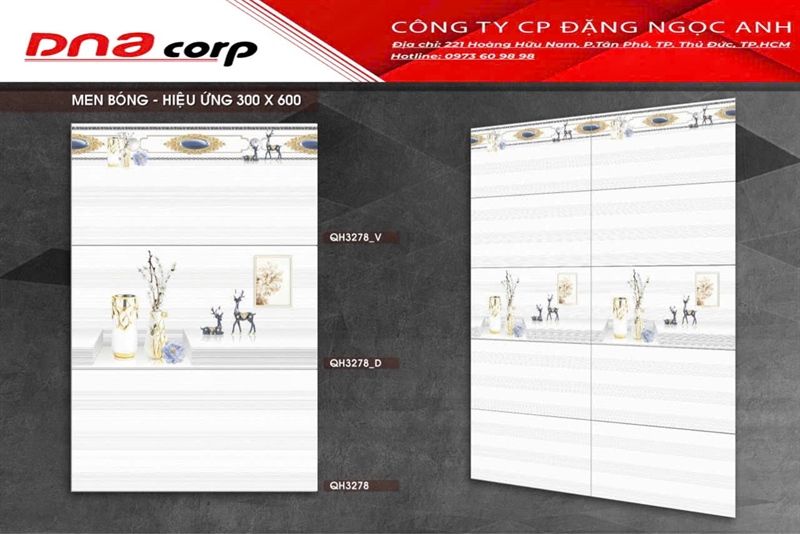 30*60 QH3278D Gạch ốp tường men bóng Điểm (T=6V=1.08M)