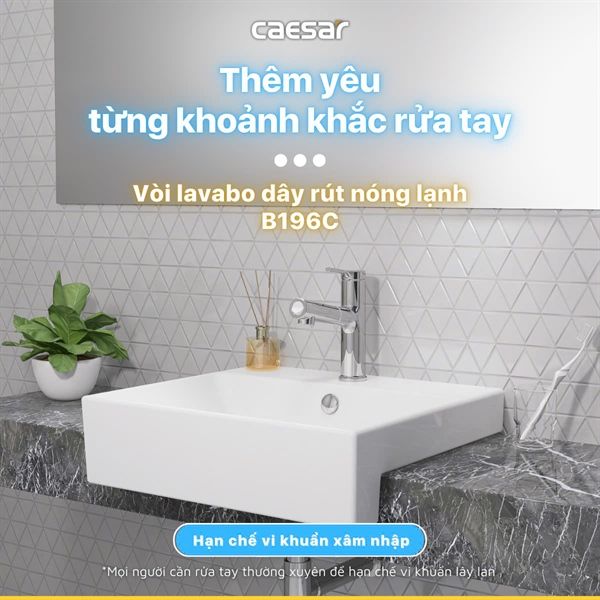 b196c Vòi lavabo nóng lạnh dây rút KT: H=195, H1=106, L=140 Ghi chú: Không bao gồm bộ xả