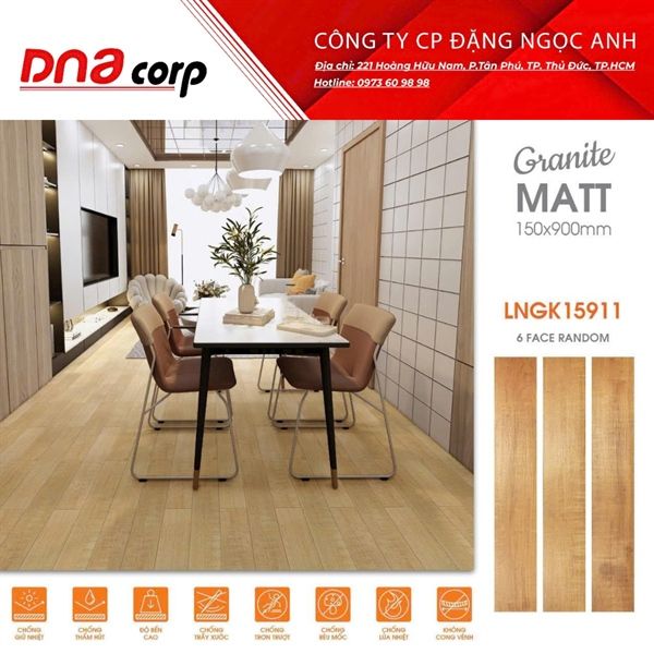 LNGK15911 Gạch ốp lát đá vân gỗ Viglacera 15×90 (T8v/1.08m)