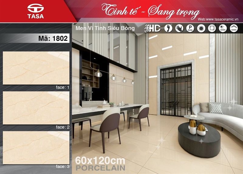 60*120 TSA1802 Gạch lát nền bóng kiếng 3 face ( T=2V=1.44M )