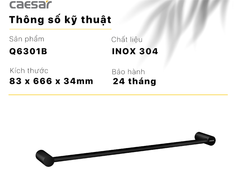Thanh treo khăn Caesar Q6301B - đen ( 665mm )
