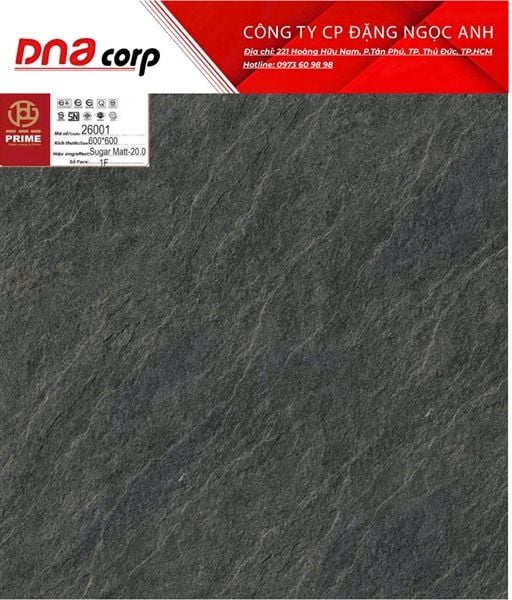 26001 Gạch lát nền đá nhám 60x60, Prime - dày 2cm (T2v/0.72m)