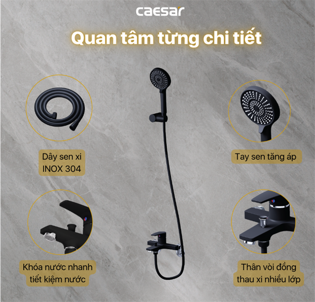 Củ sen Caesar NL S393CB - đen ( tay sen xi, 3 chế độ )
