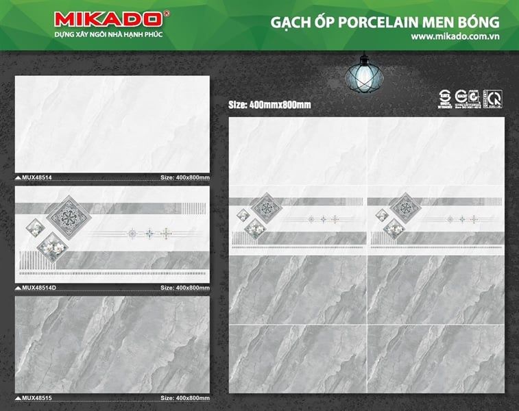 40*80 MUX48515 Gạch ốp tường Đậm đá bóng Mikado