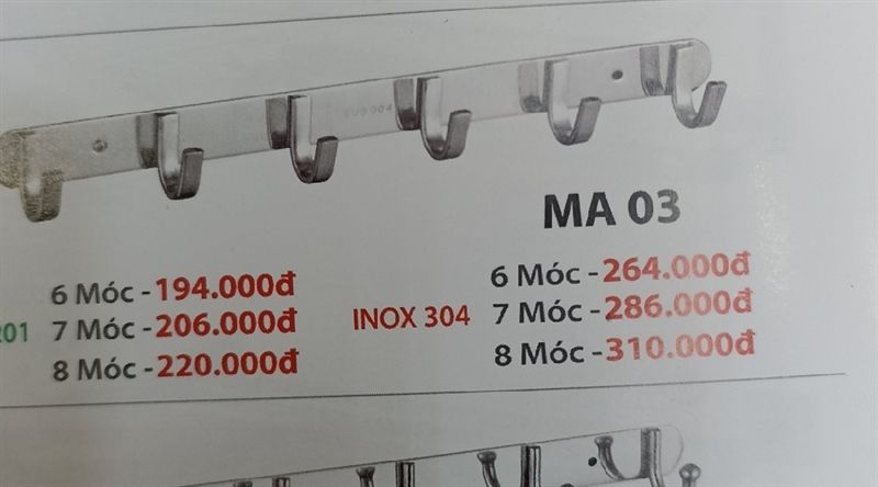 Móc áo Ma03 inox 304 6 móc