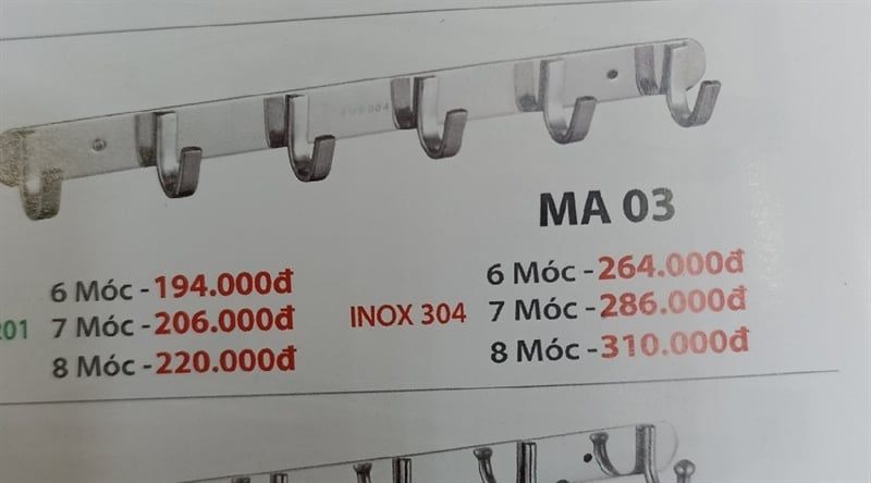 Móc áo Ma03 inox 304 6 móc