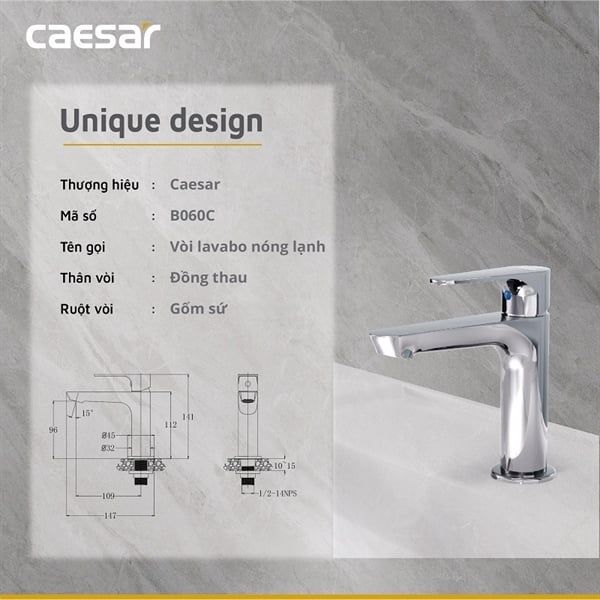 vòi lavabo lạnh B060C KT: H=141, H1=96, L=109 đã giảm