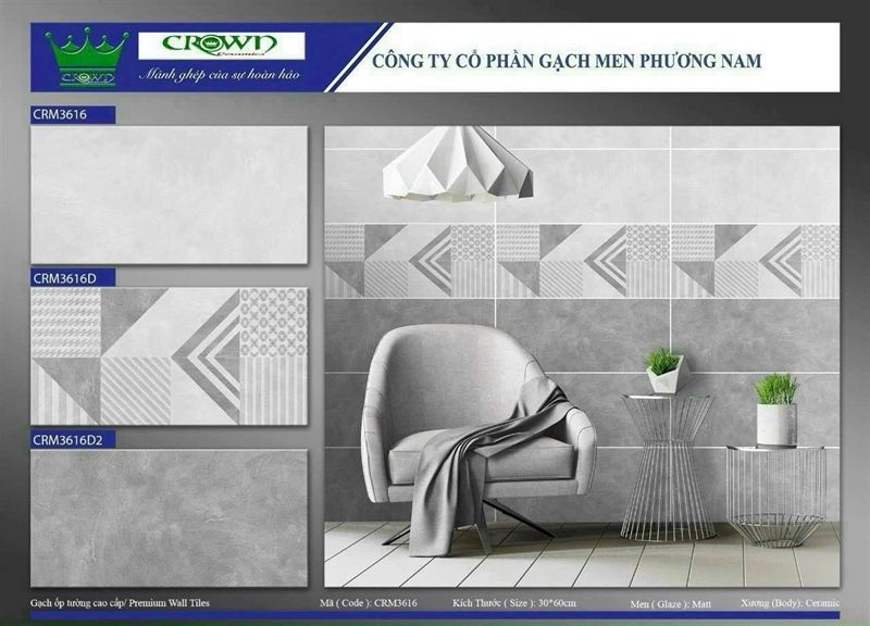 30*60 CRM3616 Gạch men mờ ốp tường màu nhạt ( T=8V=1.44M )