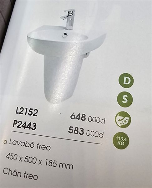 Lavabo treo Màu sắc: Màu trắng (PW) KT: 450 x 500 x 190 mm L2152