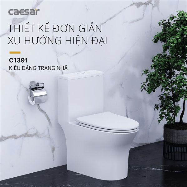 C1391 Bàn Cầu Một Khối Nắp ÊmTâm thoát phân: 300mm KT: 665 x 370 x 755mm