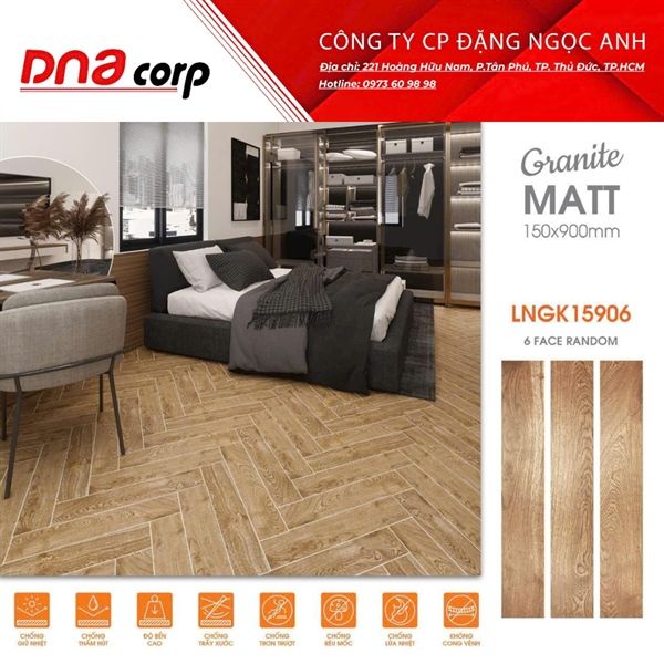 LNGK15906 Gạch ốp lát đá vân gỗ Viglacera 15×90 (T8v/1.08m)