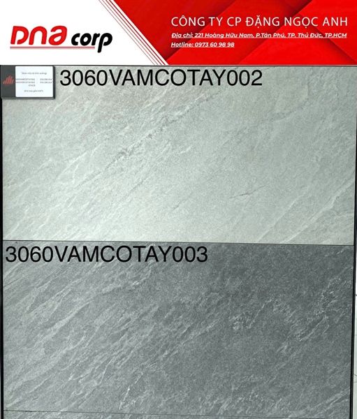 Gạch Lát Nền Đồng Tâm 3060VAMCOTAY003 Xám đậm, vân đá (T6v/1.08m)