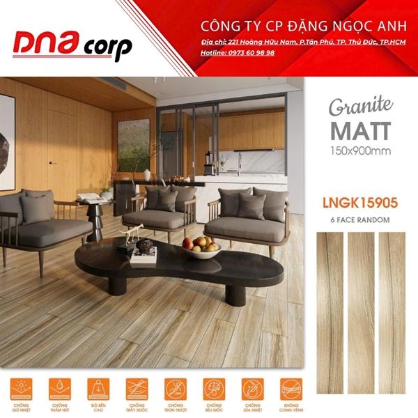 LNGK15905 Gạch ốp lát đá vân gỗ Viglacera 15×90 (T8v/1.08m)