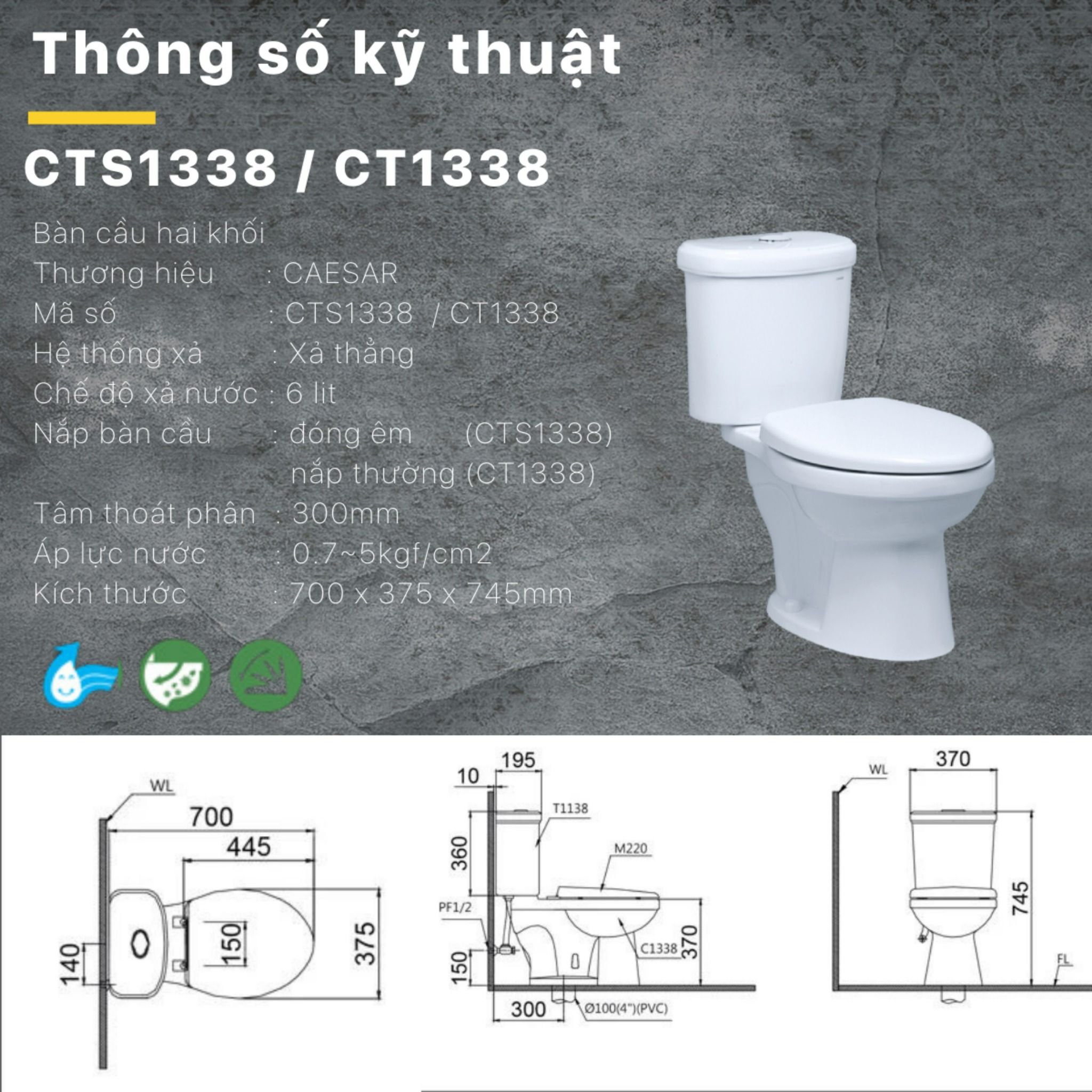  Bàn cầu CT1338 - CTS1338 