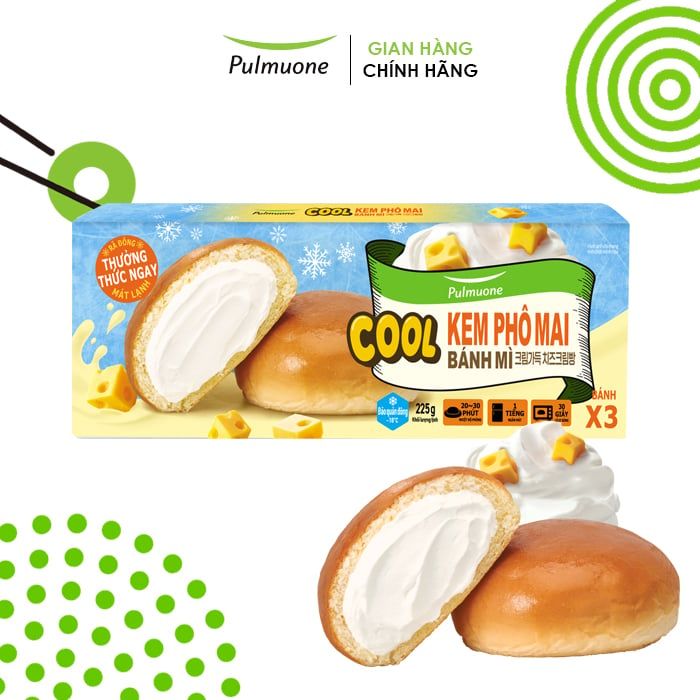 Bánh mỳ kem phô mai Pulmuone 225g hộp 3 bánh