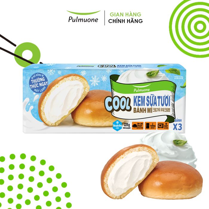 Bánh mỳ kem sữa tươi Pulmuone 225g hộp 3 bánh