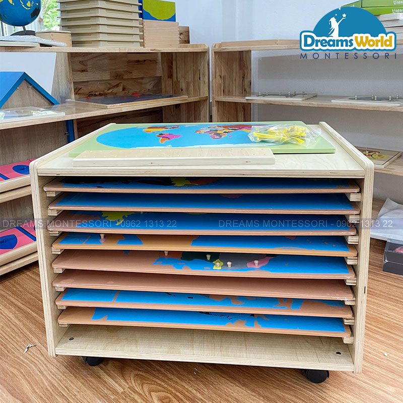 Giáo Cụ Montessori - Tủ bản đồ - Puzzle Map Cabinet