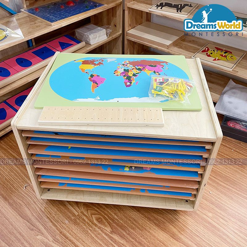 Giáo Cụ Montessori - Tủ bản đồ - Puzzle Map Cabinet