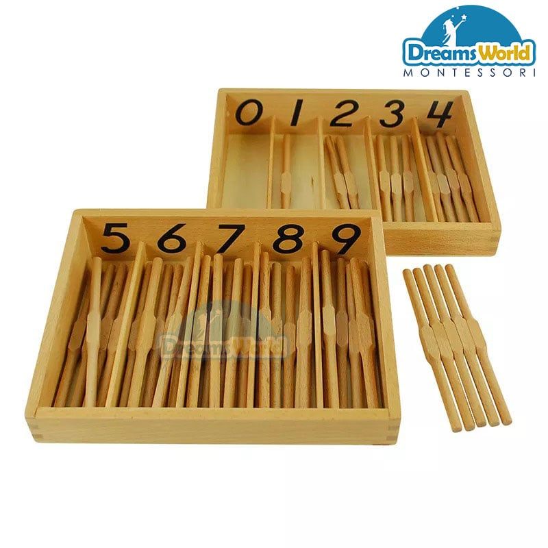 Giáo Cụ Montessori - Hộp 45 que tính - Spindle Box With 45 Spindles