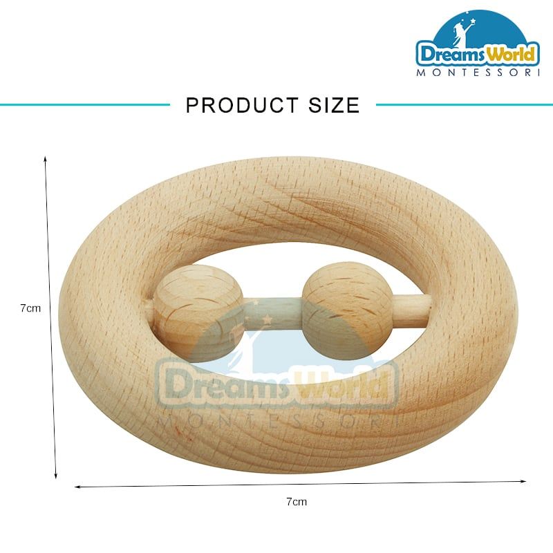 Giáo Cụ Montessori - Lắc gỗ tròn không sơn - Wooden Educational Children Toy Wood Baby