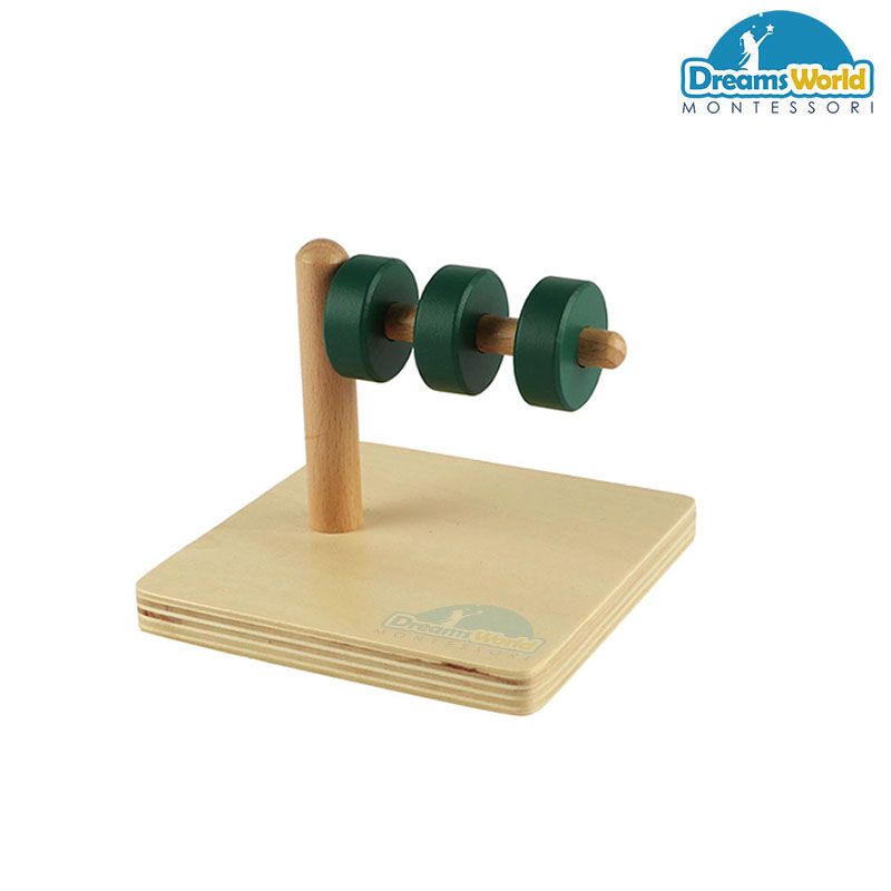 Giáo Cụ Montessori - Các đĩa tròn nằm trên trục nằm ngang - Discs on Horizontal Dowel-beech basic