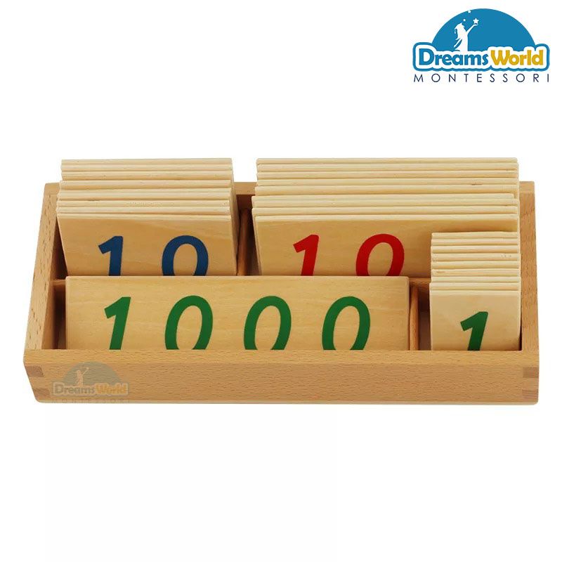 Giáo Cụ Montessori - Các thẻ số từ 1 đến 1000 cỡ lớn - Large Wooden Number Cards With Box (1-1000)