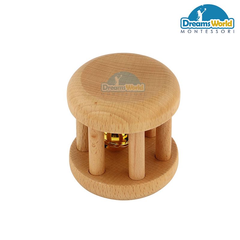 Giáo Cụ Montessori - Lắc trụ gỗ không sơn - Kids Wooden Educational Children Toy Bell in Cube