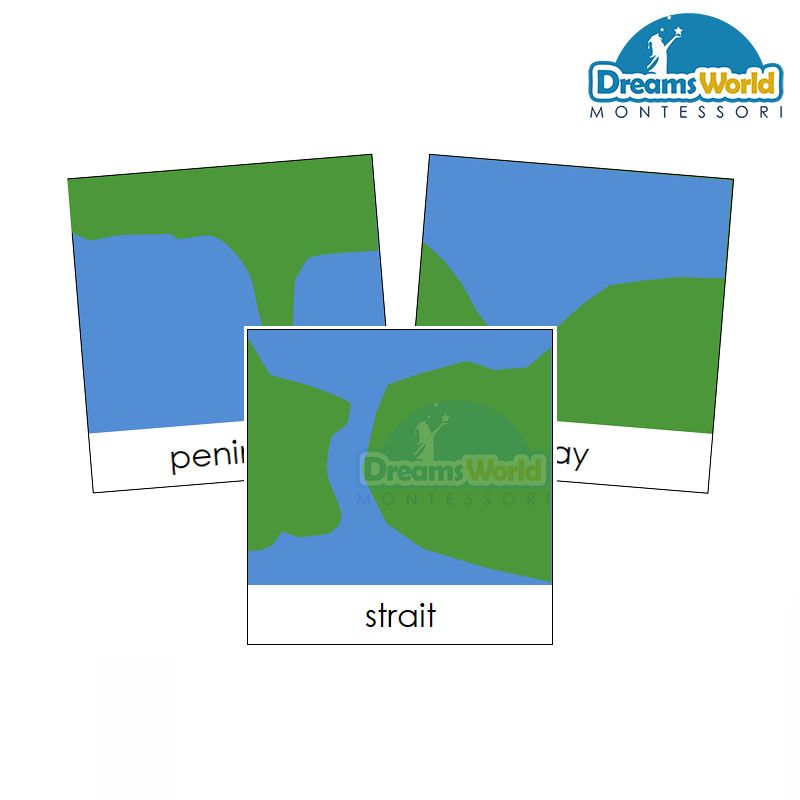 Giáo Cụ Montessori - Thẻ mẫu đất và nước: Bộ 1 và bộ 2 - Land and Water Form Cards:Set 1 and Set 2