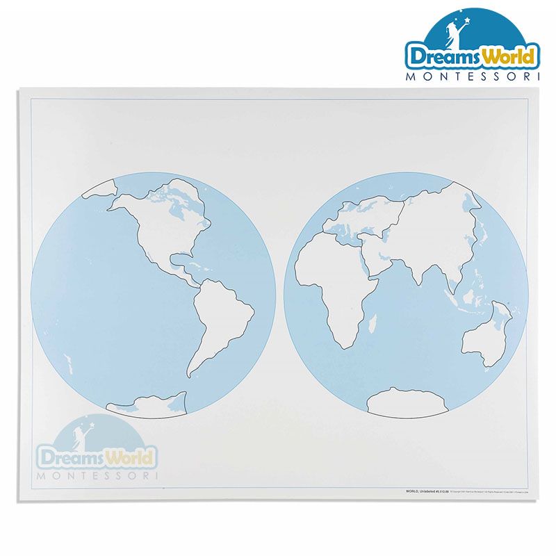 Giáo Cụ Montessori - Bản đồ Thế Giới ( không nhãn) - Unlabeled World Parts Control Map