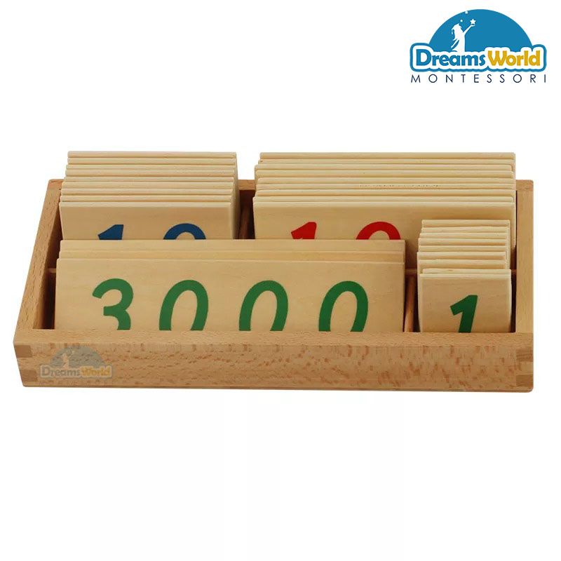 Giáo Cụ Montessori - Các thẻ số từ 1 đến 3000 cỡ lớn - Large Wooden Number Cards With Box (1-3000)