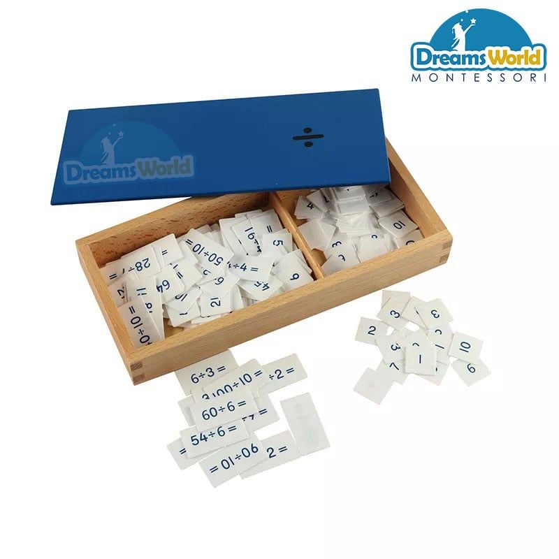 Giáo Cụ Montessori - Hộp phép tính chia với bộ thẻ điều khiển bằng gỗ - PVC Divisions Equations and Dividends Box