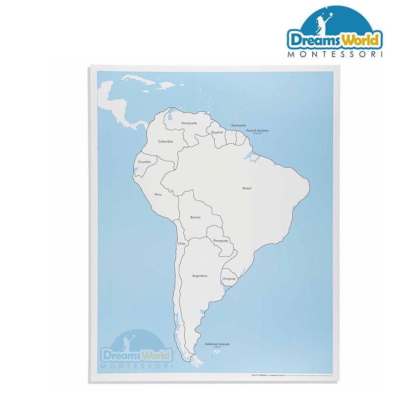 Giáo Cụ Montessori - Bản đồ Nam Mỹ ( có nhãn) - Labeled South America Control Map