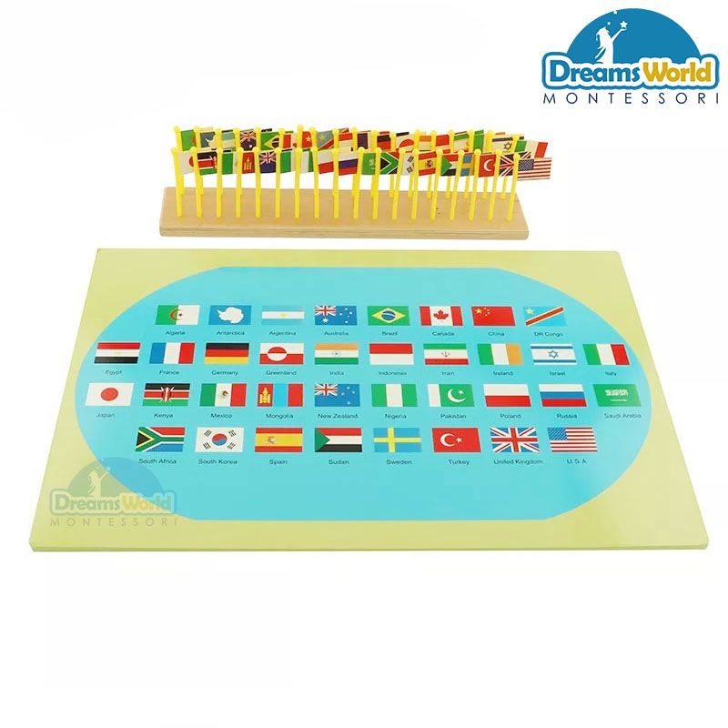 Giáo Cụ Montessori - Bản đồ và 36 lá cờ thế giới - Flags of the World