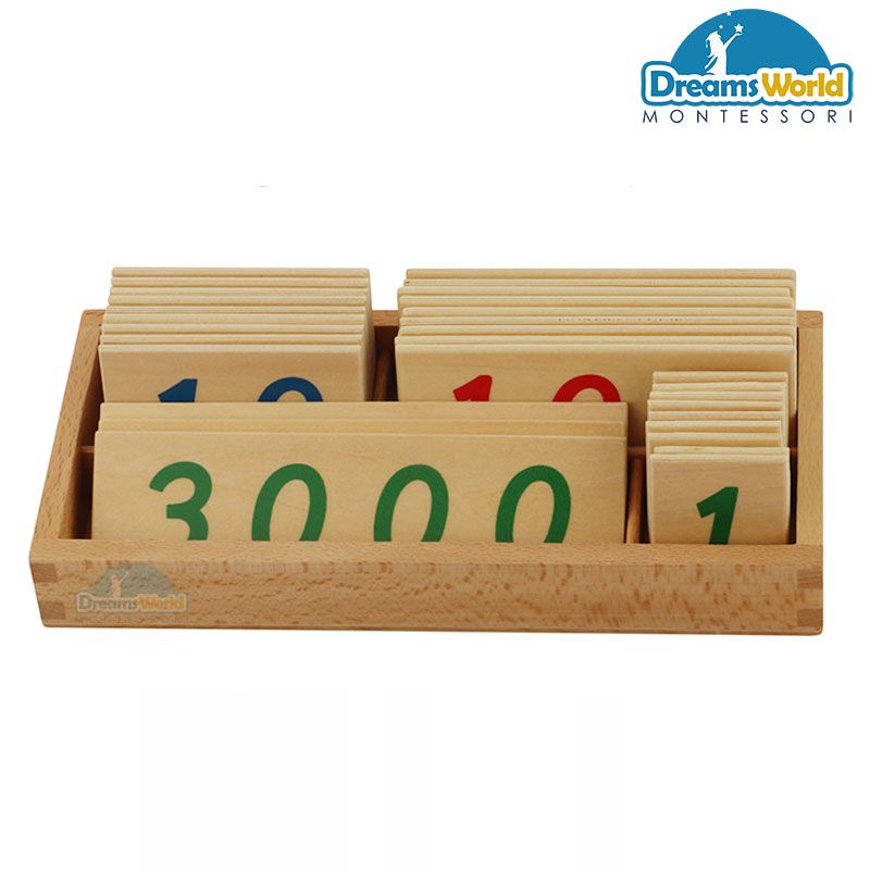 Giáo Cụ Montessori - Các thẻ số từ 1 đến 3000 cỡ nhỏ - Small Wooden Number Cards With Box (1-3000)