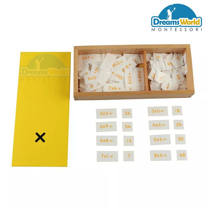 Giáo Cụ Montessori - Hộp phép tính nhân với bộ thẻ điều khiển bằng gỗ - Multiplication Equations and Products Box