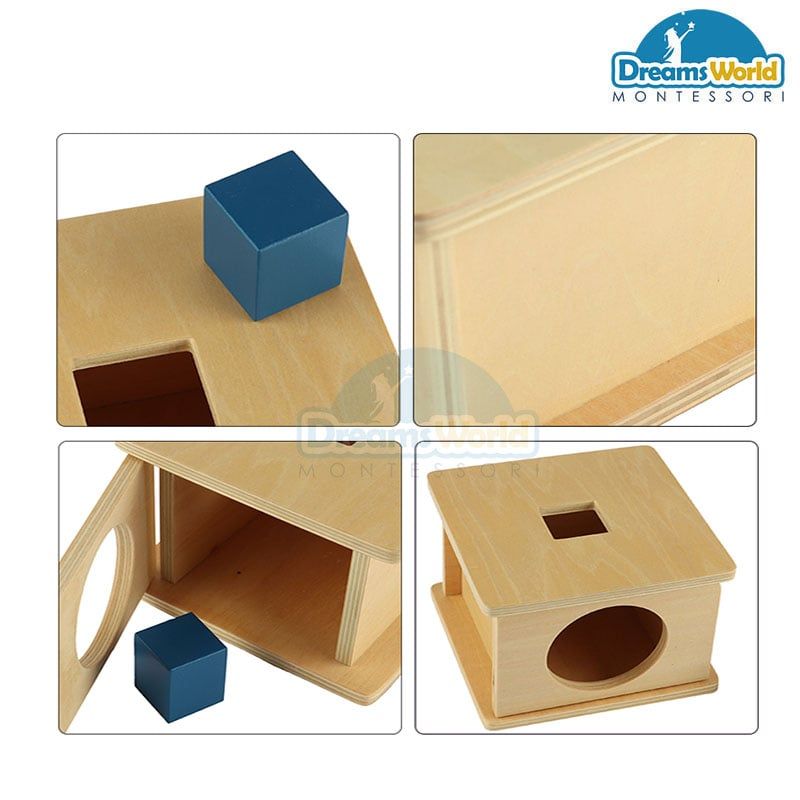 Giáo Cụ Montessori - Trò chơi thả hình lập phương vào hộp có lỗ - Imbucare Box w/ Cube