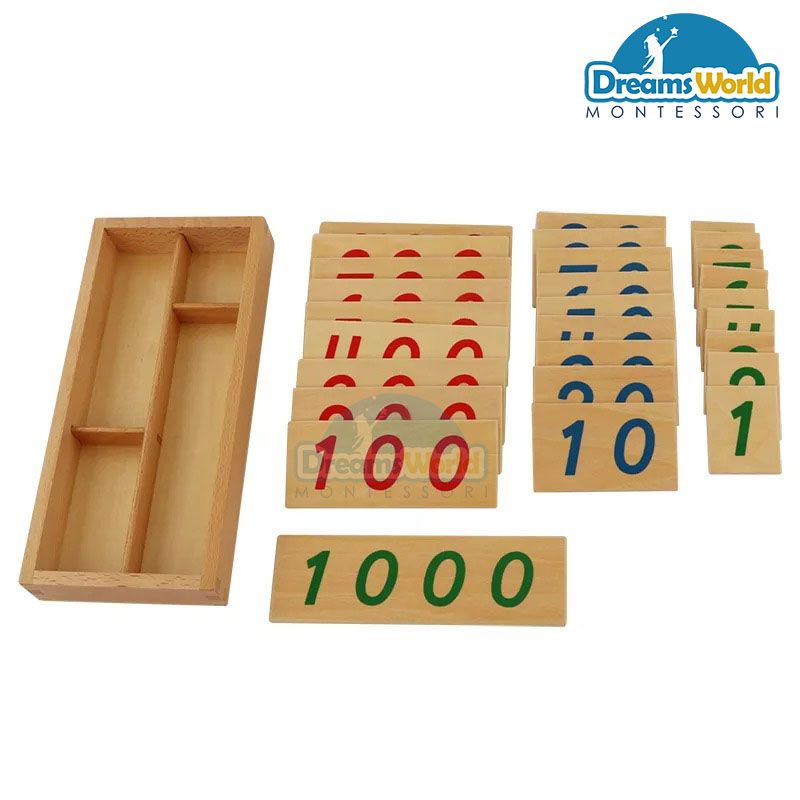 Giáo Cụ Montessori - Các thẻ số từ 1 đến 1000 cỡ nhỏ - Small Wooden Number Cards With Box (1-1000)