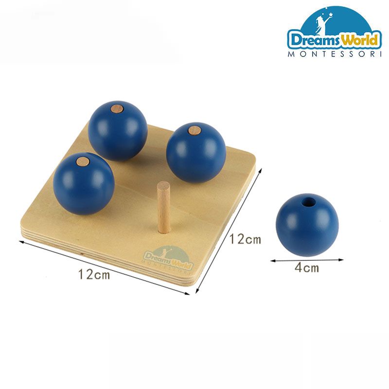 Giáo Cụ Montessori - Bóng xanh trên chốt nhỏ - Four Blue Balls On Small Pegs