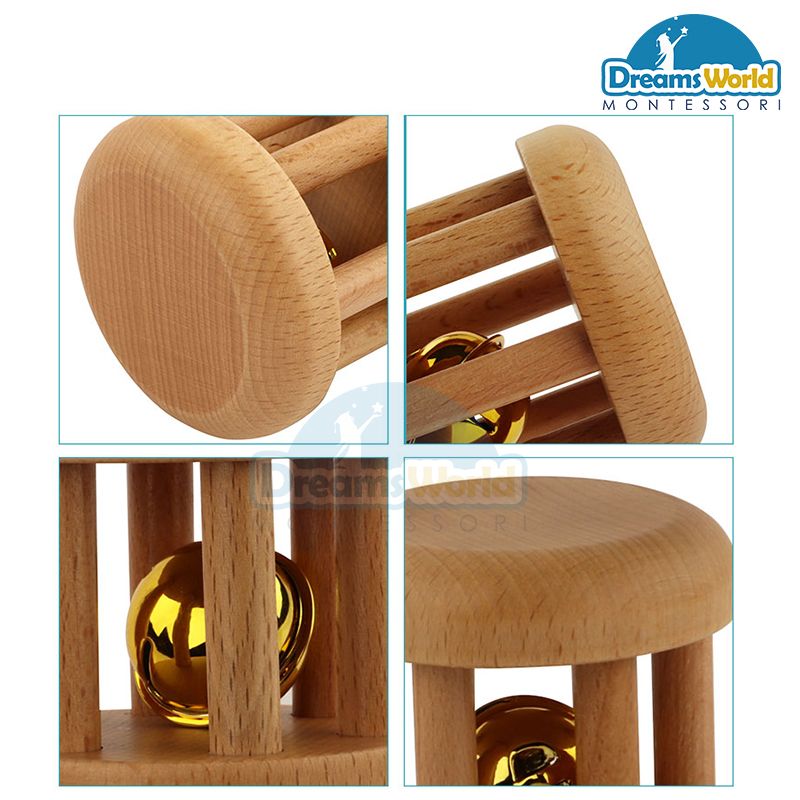 Giáo Cụ Montessori - Lắc trụ gỗ không sơn - Kids Wooden Educational Children Toy Bell in Cube